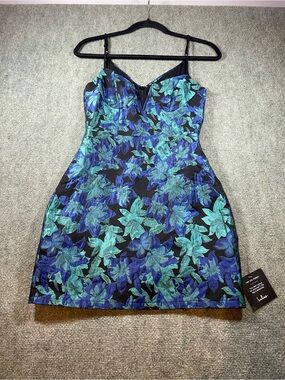 Lulu's Black‎ Floral Bodycon Dress in Teal & Blue